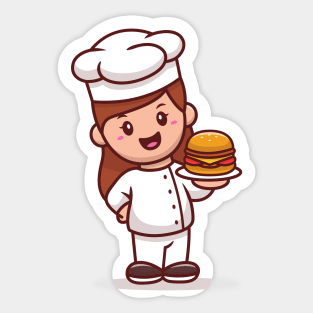 Woman Chef With Burger Sticker